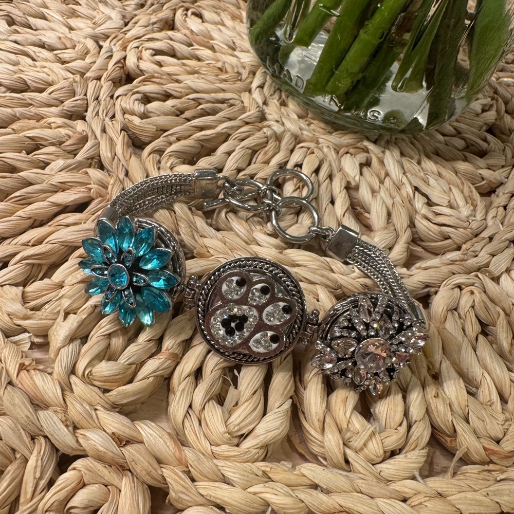 Chunky Flower & Paw Print Silver Bracelet